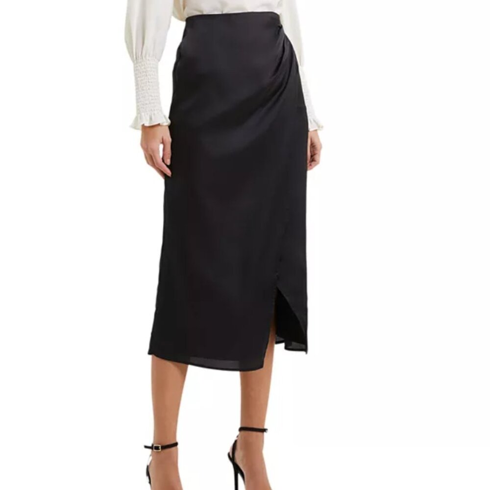 French Connection Inu hammered Satin Midi Wrap Skirt in Black NEW sz XS
